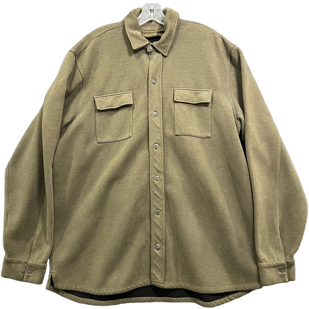 Timberland Men's Shirt Jacket 2XL T Green Lined Button Up Knit Casual Coat
